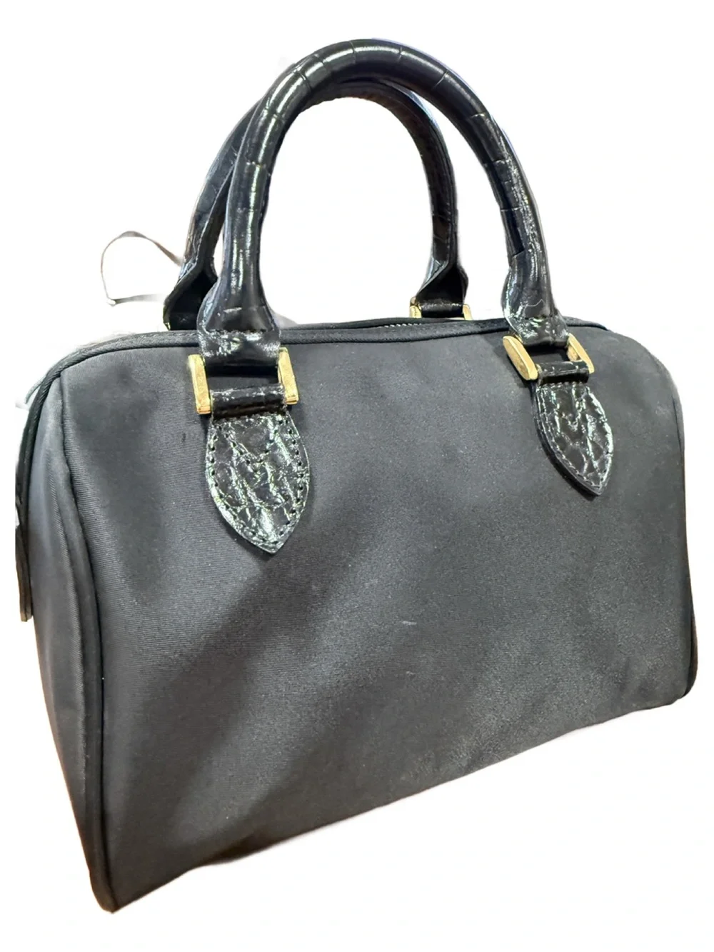 Valentino Garavani Sport Black Nylon & Croc Top-Handle Mini Boston Satchel